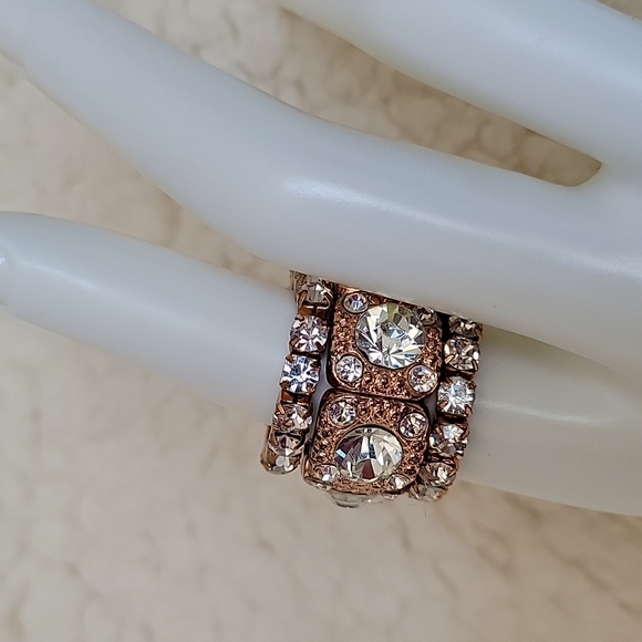 Rose Gold Tone 3 Pc Stretch Ring - Picture 4 of 16